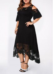 Cold Shoulder Lace Stitching Plus Size Dress