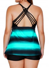Cyan Ombre Cross Strap Plus Size Tankini Set