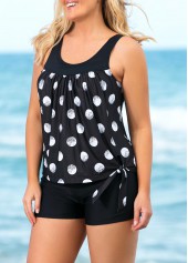 Polka Dot Knotted Hem Plus Size Tankini Set