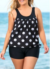 Polka Dot Knotted Hem Plus Size Tankini Set