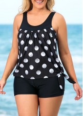 Polka Dot Knotted Hem Plus Size Tankini Set