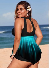 Asymmetric Hem Ombre Plus Size Swimdress and Shorts