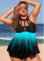 Asymmetric Hem Ombre Plus Size Swimdress and Shorts
