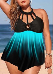 Asymmetric Hem Ombre Plus Size Swimdress and Shorts