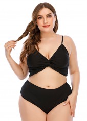 Plus Size Mesh Beaded Twist Front Bikini Set