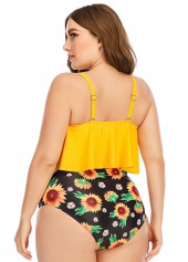 Sunflower Print Asymmetric Hem Plus Size Bikini Set