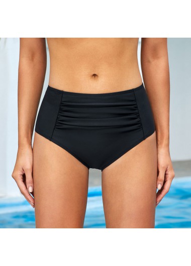 Rosewe Ruched Mid Waist Black Swimwear Panty - XL