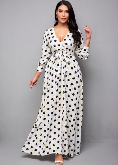 Rosewe Cocktail Party Dress Hot Stamping Polka Dot Belted Dress - S