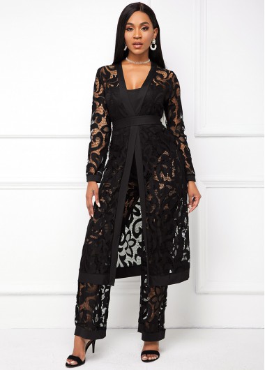 Rosewe Belted Lace Black Three Piece Set - XL