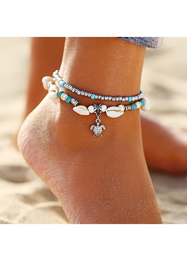 Rosewe Chic Turtle Metal Turquoise Detail Shell Anklet - One Size