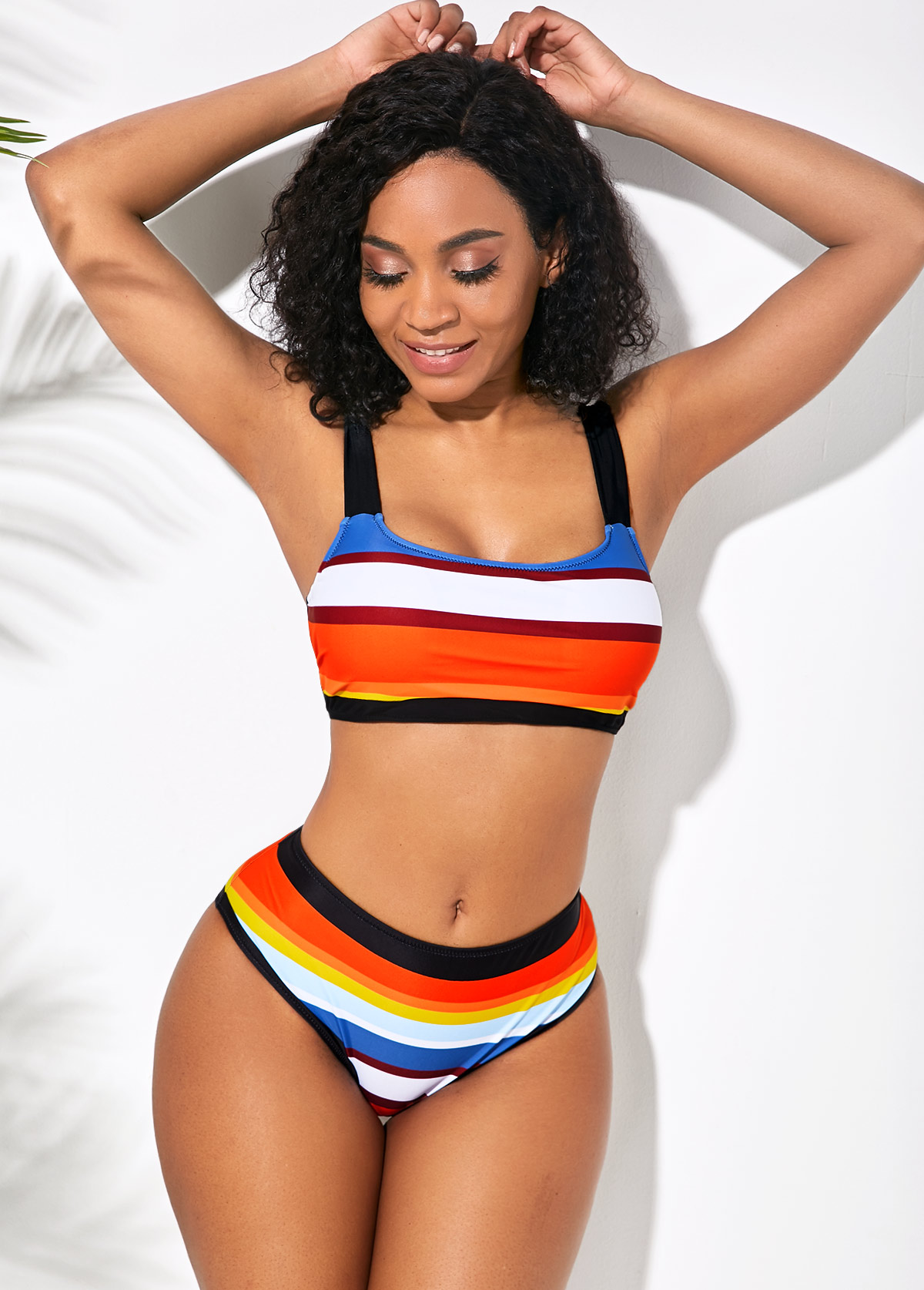Multicolor Striped Spaghetti Strap Tie Back Bikini Set