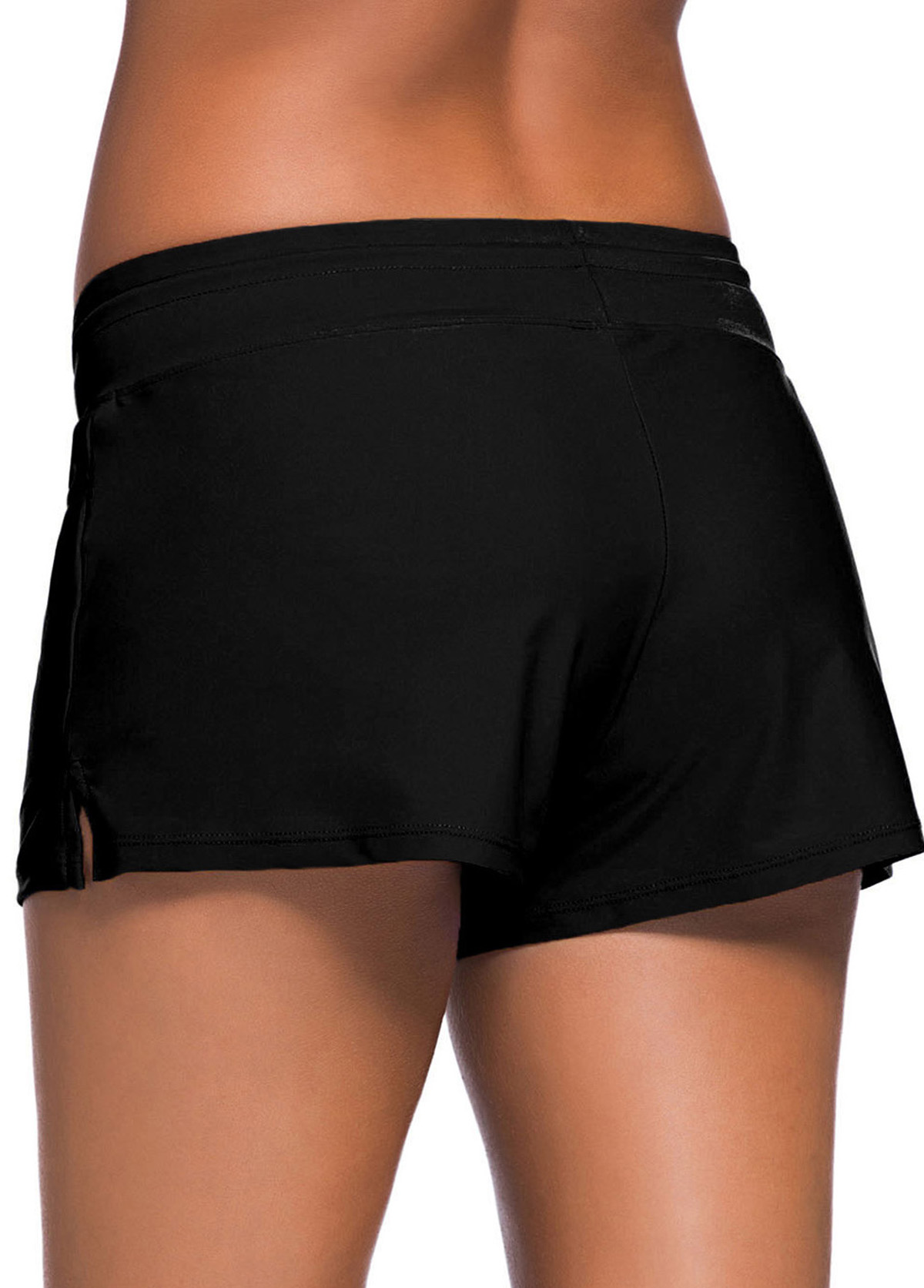 Black Bowknot Detail Side Slit Swim Shorts