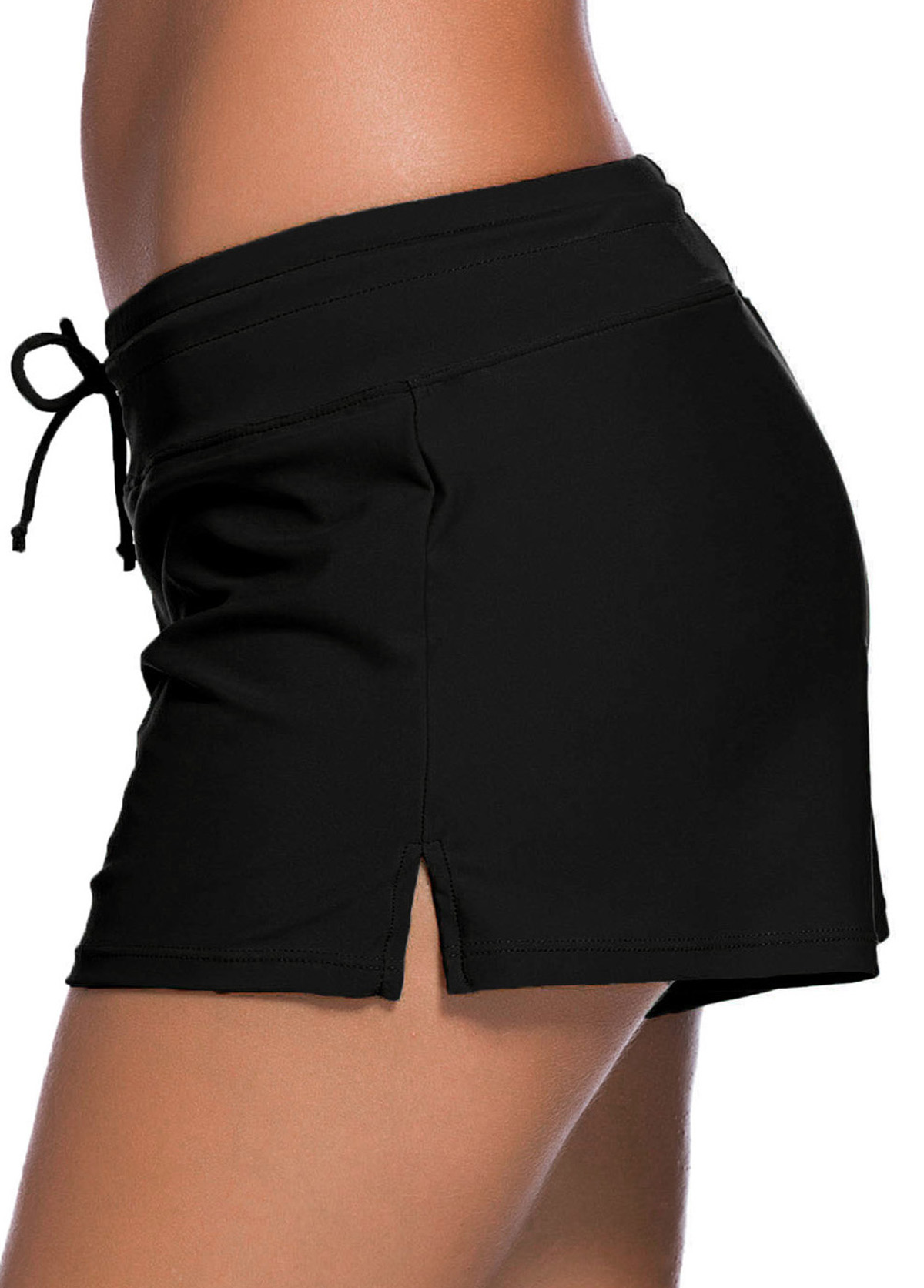 Black Bowknot Detail Side Slit Swim Shorts