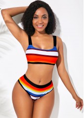 Multicolor Striped Spaghetti Strap Tie Back Bikini Set