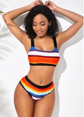 Multicolor Striped Spaghetti Strap Tie Back Bikini Set
