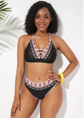 Cross Strap Tribal Print Bikini Set