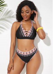 Cross Strap Tribal Print Bikini Set