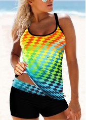 Printed Cross Strap Multi Color Tankini Set