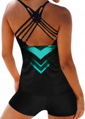 Strappy Back Printed Cyan Tankini Set
