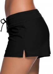 Black Bowknot Detail Side Slit Swim Shorts