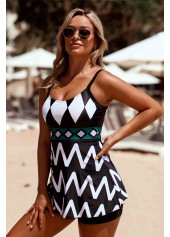 Geometric Print Spaghetti Strap Tankini Set