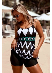 Geometric Print Spaghetti Strap Tankini Set