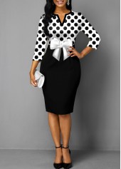 Bowknot Split Neck Polka Dot Dress