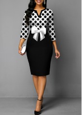 Bowknot Split Neck Polka Dot Dress