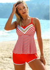 Cross Strap Striped Spaghetti Strap Tankini Set