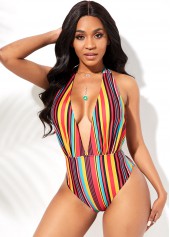 Rainbow Stripe Halter One Piece Swimwear