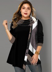 Button Detail Contrast Asymmetric Hem Tunic Top