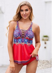 Tribal Print Double Spaghetti Strap Tankini Set