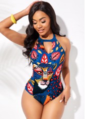 Animal Prints Lace Up One Piece Swimwear 