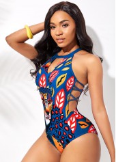 Animal Prints Lace Up One Piece Swimwear 