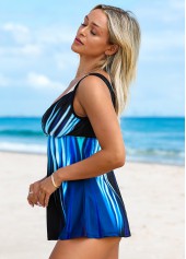 Blue Ombre Mesh Stitching Swimdress and Panty