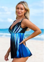 Blue Ombre Mesh Stitching Swimdress and Panty
