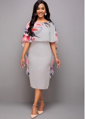 Floral Print 3/4 Sleeve Bodycon Dress 