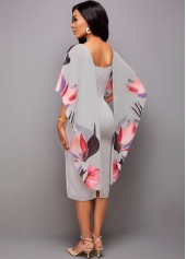 Floral Print 3/4 Sleeve Bodycon Dress 