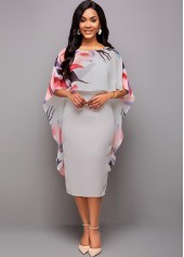 Floral Print 3/4 Sleeve Bodycon Dress 