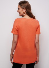 Orange Cage Neck Short Sleeve T Shirt
