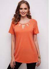 Orange Cage Neck Short Sleeve T Shirt