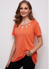 Orange Cage Neck Short Sleeve T Shirt