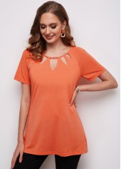 Orange Cage Neck Short Sleeve T Shirt