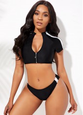 Black Quarter Zip Contrast Bikini Set
