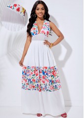 Cutout Back V Neck Floral Print Dress