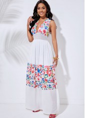 Cutout Back V Neck Floral Print Dress