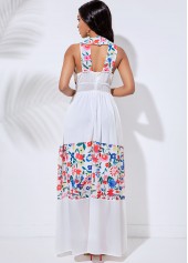 Cutout Back V Neck Floral Print Dress