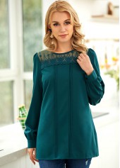 Long Sleeve Lace Stitching Crinkle Chest Blouse