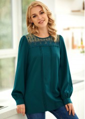 Long Sleeve Lace Stitching Crinkle Chest Blouse
