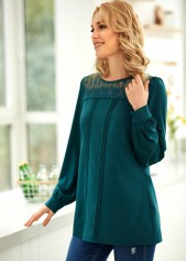 Long Sleeve Lace Stitching Crinkle Chest Blouse